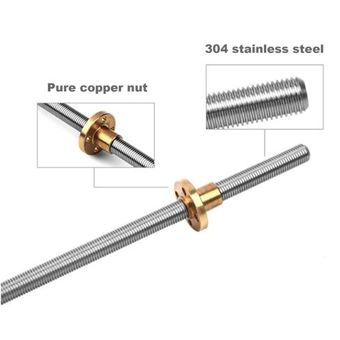 1PC T10 Trapezoidal Lead Screw 304 Stainless Steel 2/4/8mm Lead with Brass Nut 100-800mm(Lead 14mm,Only 2pcs Nut) in Kuwait