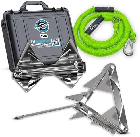 WAVESRX 5lb TriAnchor مع خط بنجي AnchorMate بطول 7 أقدام (يمتد إلى 25 قدمًا) | رسو بدون جهد للزلاجات النفاثة والقوارب والقوارب الصغيرة | تصميم فريد قابل للطي مع حقيبة للتخزين in Kuwait