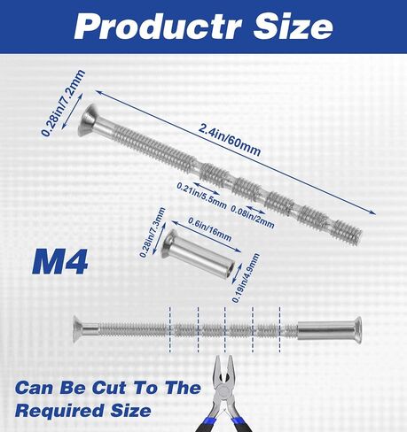 10 Sets M4 Cabinet Handle Screws, Bolt Connecting Screws and Sleeves, Stainless Steel Adjustable Length Door Handle Screws (60MM) in Kuwait