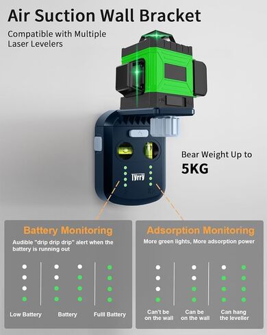 4-in-1 Laser Level Tool with Line Laser, Drill Dust Collector, Wall Bracket, Electronic Vacuum Suction Cup, 1800 mAh Battery, Leveler Tool Perfect for Picture Hanging, Painting, Home Renovations in Kuwait