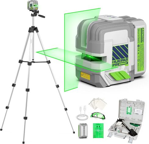 Huepar Pro Laser Level with 55-Inch Tripod, 150Ft Self Leveling Green Lazer Leveler Tool with Pulse Mode up to 200Ft, Rechargeable, Cross Lines for Picture Hanging, Tile, DIY/Construction, Hard Case in Kuwait