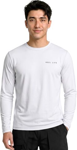 Reel Life Men's Jax Long Sleeve Shirt | UPF 50+ Sun Protection | Lightweight, Quick Dry, Breathable Top| Brilliant White, Large in Kuwait