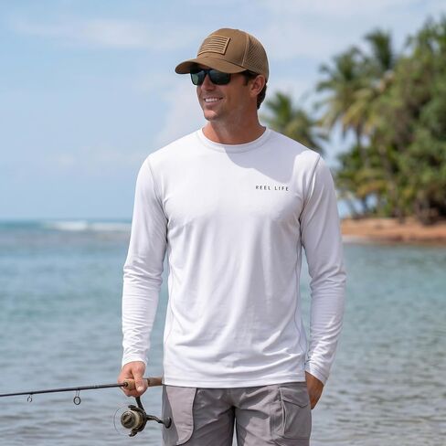 Reel Life Men's Jax Long Sleeve Shirt | UPF 50+ Sun Protection | Lightweight, Quick Dry, Breathable Top| Brilliant White, Large in Kuwait