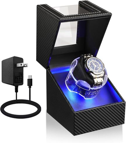J&T Technology Watch Winder for Automatic Watches,Single Automatic Watch Winder with Quiet Japanese Motor,Watch Rotator with LED Display,4 Rotating Modes,Powered by USB-C Power Adapter or Batteries in Saudi Arabia