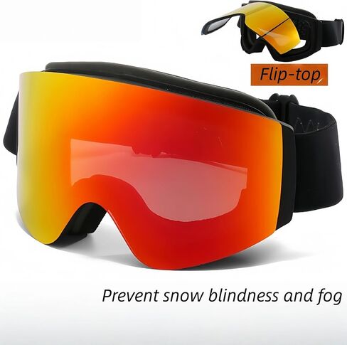 Flip-top ski goggles, double-layer anti-fog mountaineering(Silver) in Kuwait