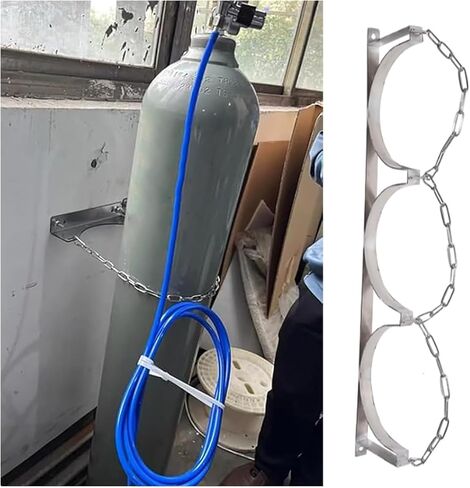 Stainless Steel Gas Cylinder Rack with Chain, Silver Gas Cylinder Storage Rack, Suitable for Clinics/Laboratories and Homes.,34.3 inches3 Bottles,34.3 inches3 Bottles in Kuwait
