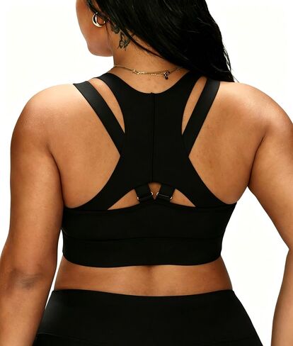 Plus Size Front Zipper Sports Bra for Women - Racerback Crisscross Anti-Chafing Breathable Athleisure Support in Kuwait