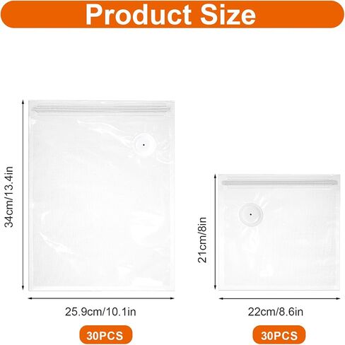60PCS Vacuum Sealer Bags for Food with Air Valve, Reusable BPA-Free Sous Vide Bags (30 Large 13.4x10.2" + 30 Small 8.6x8") in Kuwait