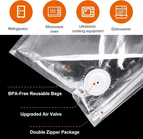 60PCS Vacuum Sealer Bags for Food with Air Valve, Reusable BPA-Free Sous Vide Bags (30 Large 13.4x10.2" + 30 Small 8.6x8") in Kuwait