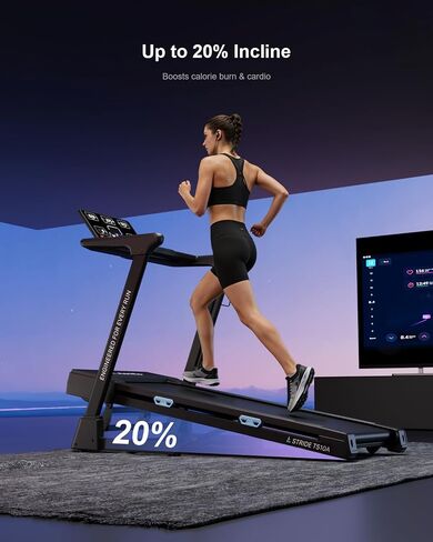 أجهزة مشي للمنزل مع ميل تلقائي بنسبة 20%، جهاز مشي T510A قابل للطي مع حزام تشغيل عريض للغاية مقاس 20 بوصة، سرعة عالية 12.4 ميل في الساعة، تطبيق Kinomap وشحن لاسلكي، جهاز مشي بقوة 3.5 حصان in Kuwait