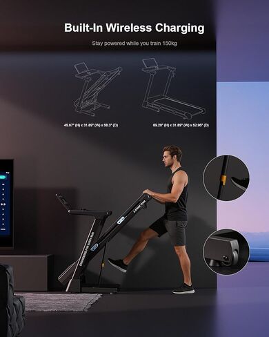 أجهزة مشي للمنزل مع ميل تلقائي بنسبة 20%، جهاز مشي T510A قابل للطي مع حزام تشغيل عريض للغاية مقاس 20 بوصة، سرعة عالية 12.4 ميل في الساعة، تطبيق Kinomap وشحن لاسلكي، جهاز مشي بقوة 3.5 حصان in Kuwait