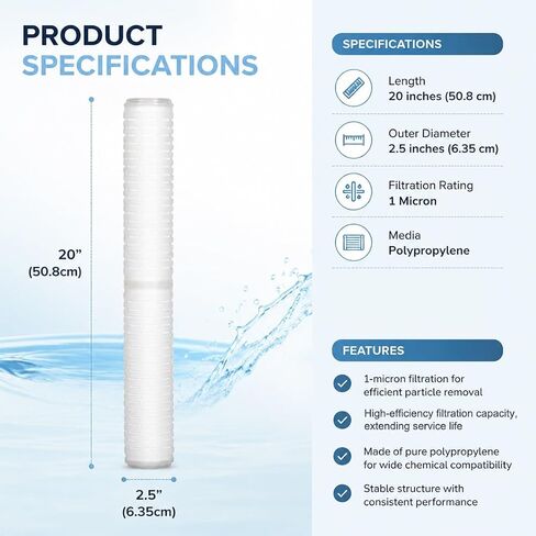 4 Pack 20x2.5" PP Pleated Sediment Filter, High Capacity Microporous Cartridge for Well Water & Whole House Treatment in Kuwait