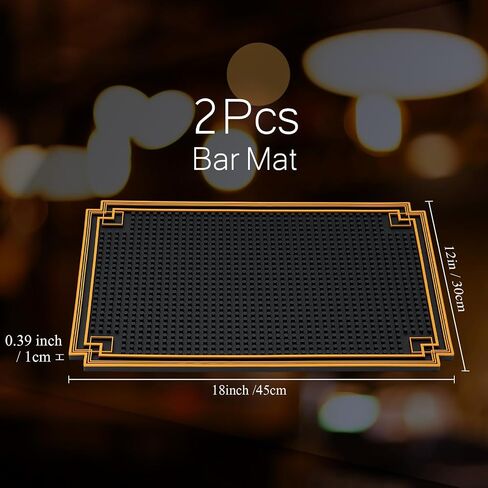 Drydiet 2 Pcs 18 x 12 Inch Bar Mat Non Slip Rubber Mat with Gold Border Durable Stylish Spill Cocktail Service Coffee Mats for Restaurants Barbershop Clippers Bartending, Black in Kuwait