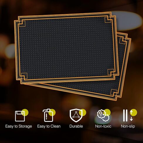 Drydiet 2 Pcs 18 x 12 Inch Bar Mat Non Slip Rubber Mat with Gold Border Durable Stylish Spill Cocktail Service Coffee Mats for Restaurants Barbershop Clippers Bartending, Black in Kuwait