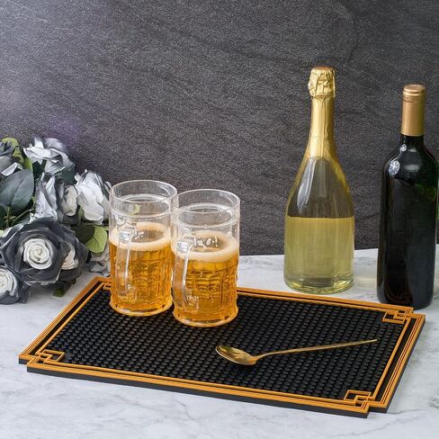 Drydiet 2 Pcs 18 x 12 Inch Bar Mat Non Slip Rubber Mat with Gold Border Durable Stylish Spill Cocktail Service Coffee Mats for Restaurants Barbershop Clippers Bartending, Black in Kuwait