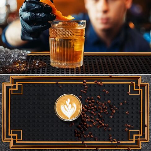 Drydiet 2 Pcs 18 x 12 Inch Bar Mat Non Slip Rubber Mat with Gold Border Durable Stylish Spill Cocktail Service Coffee Mats for Restaurants Barbershop Clippers Bartending, Black in Kuwait