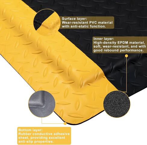 Anti Fatigue Mats Industrial 3 x 5 Ft, 15/16'' Thick Ergonomic Standing Floor Mat Heavy Duty Commercial Diamond Plate Vinyl Non Slip Safety Ergonomic Standing Garage Mat in Kuwait