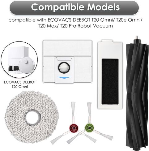 (20 حزمة) قطع غيار T20 Omni لـ ECOVACS DEEBOT T20 Omni/ T20e Omni/ T20 Max/ T20 Pro Robot Vacuum، 1 فرشاة دوارة، 6 فرش جانبية، 4 أكياس غبار، 3 مرشحات HEPA، 6 منصات ممسحة، مجموعة الملحقات in Kuwait