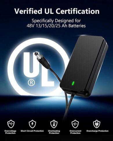 UL Certified 54.6V 3A Faster ebike Charger for 48V Lithium Batteries - with Auto Shutoff, Intelligent Temperature Control, V0 Fireproof Case, Compatible with TST, ESKUTE Electric Bikes in Kuwait