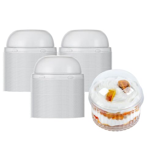 Restaurantware-LIDS ONLY: Mini Serve Dome Lids, 25 Disposable Round Covers - Cups Sold Separately, Stackable, Clear Plastic Dessert Cup Covers, Fits 4 Ounce Containers, For Dessert Delivery Orders in Saudi Arabia