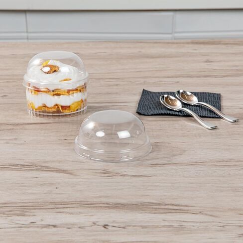 Restaurantware-LIDS ONLY: Mini Serve Dome Lids, 25 Disposable Round Covers - Cups Sold Separately, Stackable, Clear Plastic Dessert Cup Covers, Fits 4 Ounce Containers, For Dessert Delivery Orders in Saudi Arabia