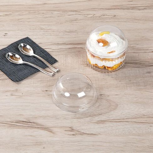 Restaurantware-LIDS ONLY: Mini Serve Dome Lids, 25 Disposable Round Covers - Cups Sold Separately, Stackable, Clear Plastic Dessert Cup Covers, Fits 4 Ounce Containers, For Dessert Delivery Orders in Saudi Arabia