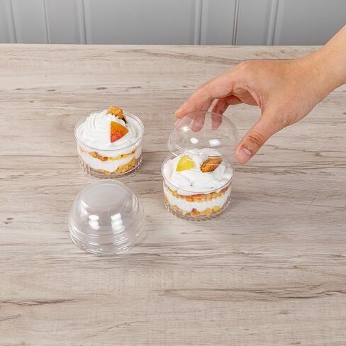 Restaurantware-LIDS ONLY: Mini Serve Dome Lids, 25 Disposable Round Covers - Cups Sold Separately, Stackable, Clear Plastic Dessert Cup Covers, Fits 4 Ounce Containers, For Dessert Delivery Orders in Saudi Arabia