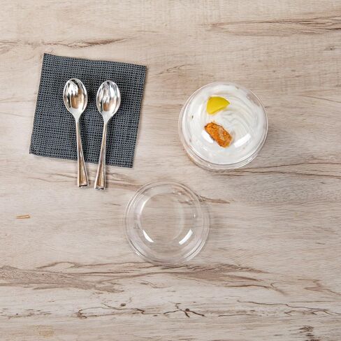 Restaurantware-LIDS ONLY: Mini Serve Dome Lids, 25 Disposable Round Covers - Cups Sold Separately, Stackable, Clear Plastic Dessert Cup Covers, Fits 4 Ounce Containers, For Dessert Delivery Orders in Saudi Arabia