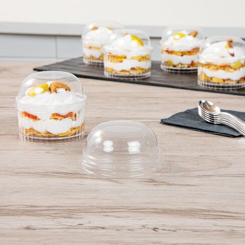 Restaurantware-LIDS ONLY: Mini Serve Dome Lids, 25 Disposable Round Covers - Cups Sold Separately, Stackable, Clear Plastic Dessert Cup Covers, Fits 4 Ounce Containers, For Dessert Delivery Orders in Saudi Arabia