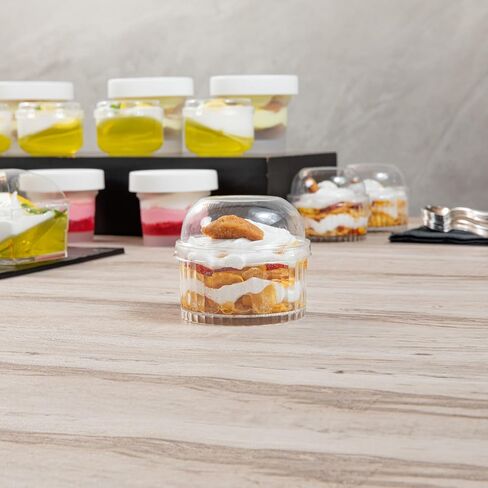 Restaurantware-LIDS ONLY: Mini Serve Dome Lids, 25 Disposable Round Covers - Cups Sold Separately, Stackable, Clear Plastic Dessert Cup Covers, Fits 4 Ounce Containers, For Dessert Delivery Orders in Saudi Arabia