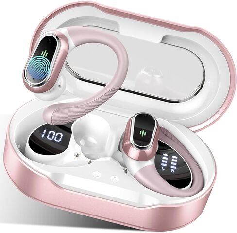Wireless Earbuds, 2025 Bluetooth 5.4 Headphones Sport, Bluetooth Earbuds with ENC Noise Canceling Mic, 50H Stereo Wireless Headphones IP7 Waterproof with Earhooks, Dual LED Display for Workout/Running in Kuwait
