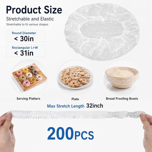 200 Pcs Half Sheet Cover 13 by 18 Inch, Extra Large Elastic Reusable Plastic Covers for Baking Tray & 10-19 In Bowls, BPA Free Transparent Lids, Baking Sheet Pan Lid for Dough Proofing, Meal Prep & in Saudi Arabia