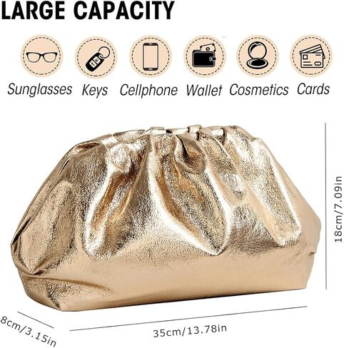Women’s Evening Bag Vegan Leather Pleated Dumpling Clutch Purse, Soft Evening Handbag for Weddings Parties Formal in Saudi Arabia