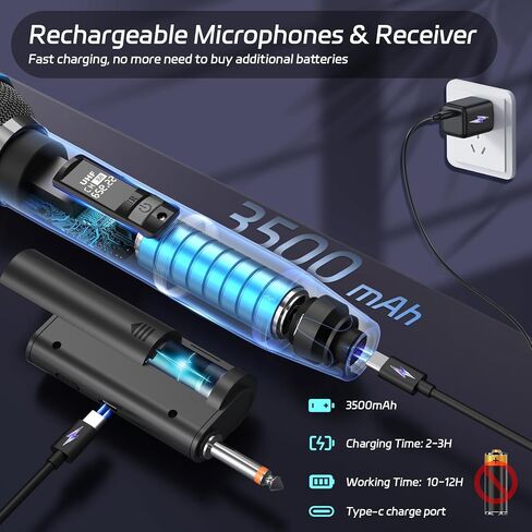 PPMIC Wireless Microphones, Two Rechargeable Microphones for Karaoke Singing, Rechargeable Dynamic Mic System with Receiver for Church, Party, Meeting, Speech, PA System, Plug and Play (Gray&Gold) in Saudi Arabia