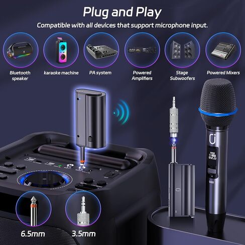 PPMIC Wireless Microphones, Two Rechargeable Microphones for Karaoke Singing, Rechargeable Dynamic Mic System with Receiver for Church, Party, Meeting, Speech, PA System, Plug and Play (Gray&Gold) in Saudi Arabia