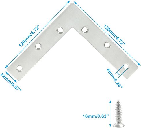 Bonsicoky 4 Pack L Shape Flat Bracket, 4.7" x 4.7" Stainless Steel Flat Corner Brackets, Corner Braces, Joining Plate, Repair Plate for Wood Furniture, Cabinet, Windows, Desks - Silver in Kuwait
