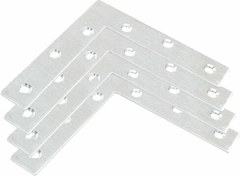 Bonsicoky 4 Pack L Shape Flat Bracket, 4.7" x 4.7" Stainless Steel Flat Corner Brackets, Corner Braces, Joining Plate, Repair Plate for Wood Furniture, Cabinet, Windows, Desks - Silver in Kuwait