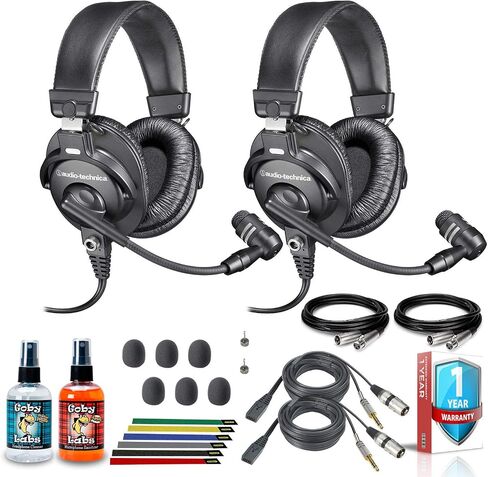 سماعة رأس ستيريو للبث Audio-Technica BPHS1 (عبوتان) مع كابلين XLR بطول 10 أقدام ومجموعة تنظيف و6 حزم من روابط الكابلات القابلة لإعادة الاستخدام وضمان ممتد لمدة عام in Kuwait