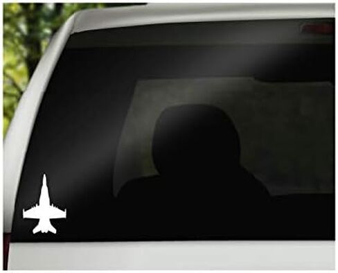 Fighter Jet Top Vinyl Decal | White | Made in USA by Foxtail Decals | for Car Windows, Tablets, Laptops, Water Bottles, etc. | 3.2 x 4.5 inch in Kuwait