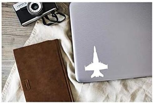 Fighter Jet Top Vinyl Decal | White | Made in USA by Foxtail Decals | for Car Windows, Tablets, Laptops, Water Bottles, etc. | 3.2 x 4.5 inch in Kuwait