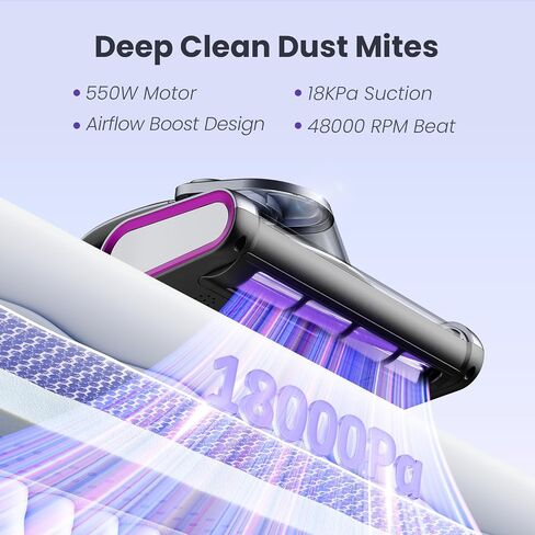 ezly Mattress Vacuum Cleaner with 18KPa Strong Suction, Mattress Cleaner for Bed, Sofa & Couch, HEPA Filter, UV-C Light, 48,000 RPM Deep Tapping, 140°F Heat Drying, Corded in Kuwait