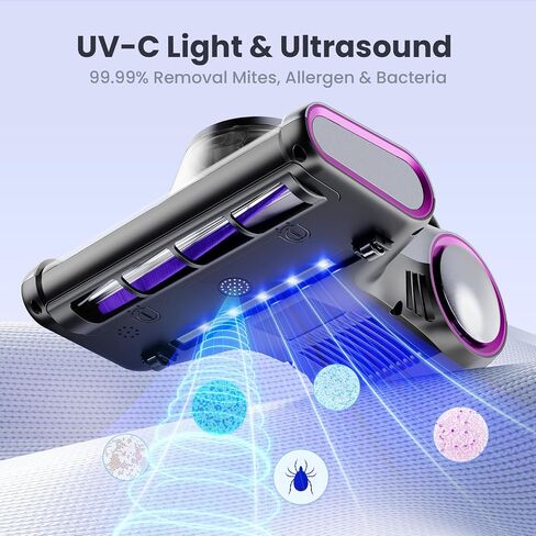 ezly Mattress Vacuum Cleaner with 18KPa Strong Suction, Mattress Cleaner for Bed, Sofa & Couch, HEPA Filter, UV-C Light, 48,000 RPM Deep Tapping, 140°F Heat Drying, Corded in Kuwait