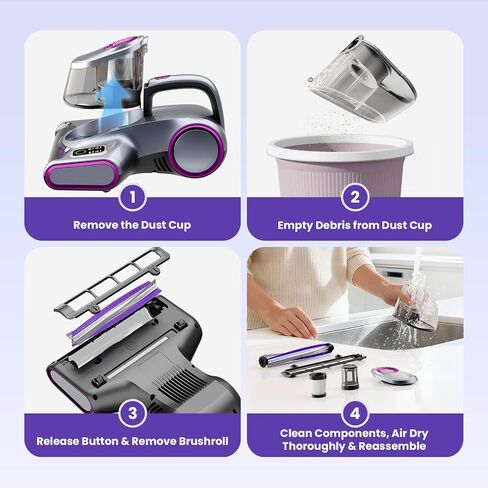 ezly Mattress Vacuum Cleaner with 18KPa Strong Suction, Mattress Cleaner for Bed, Sofa & Couch, HEPA Filter, UV-C Light, 48,000 RPM Deep Tapping, 140°F Heat Drying, Corded in Kuwait