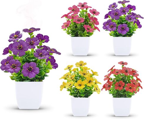 Der Rose 4 Pack Fake Plants Artificial Flowers for Bathroom Bedroom Office Desk Spring Decor in Saudi Arabia