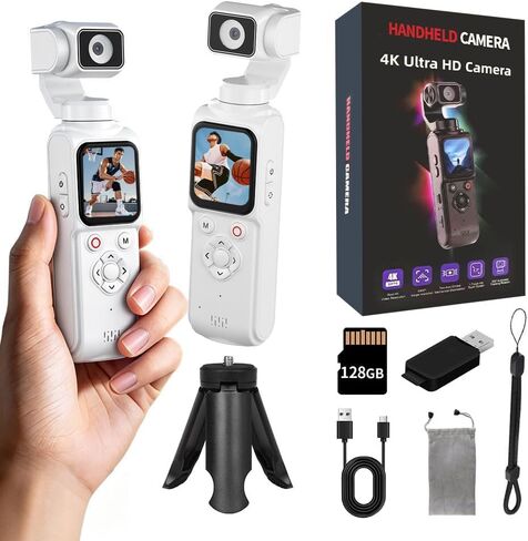 كاميرا محمولة بدقة 4K مع شبكة WiFi، وكاميرا تسجيل فيديو Gimbal للجيب الخارجي، وكاميرا فيديو محمولة بعدسة دوارة 330 درجة، وتتبع الوجه سريع التركيز بدقة 64 ميجابكسل، ومثبت ثلاثي المحاور لمدوني الفيديو واليوتيوب (PINK-128G) in Kuwait