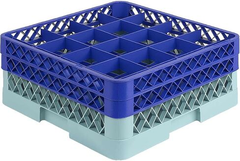 25-Compartment Full-Size Glass Rack with 2 Extenders - 19" x 19" Plastic Open Rack for Tall Glasses - 6″ Compartment Height - Stackable Dishwasher Tray for Restaurants and Commercial Kitchens in Saudi Arabia