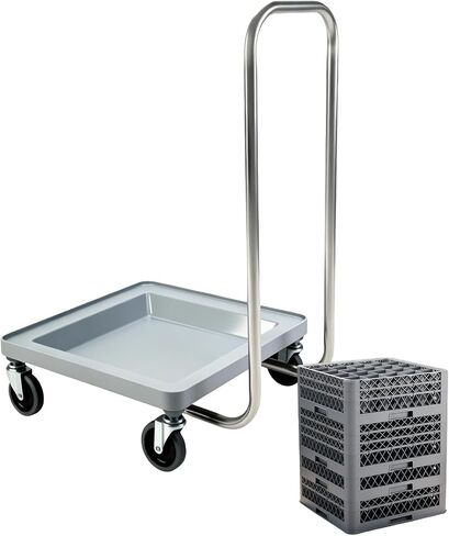 Heavy-Duty Dolly for Dish Rack and Glass Rack, 330 lbs Load Capacity, 31" Foldable Handle, 360° Rotatable Silent Rubber Wheels, Warewashing Rack Dolly for Kitchen and Restaurants in Kuwait