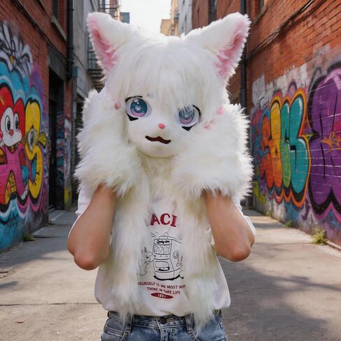 HugOutdoor لطيف الحيوان القط فروي Fursuit قناع رأس أفخم الكفوف مضحك هالوين حفلة تنكرية تأثيري حلي الملحقات in Kuwait