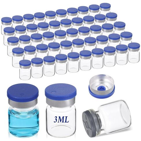 50 Pcs 3ml Sealed Sterile Vials with Self Healing Injection Port, Empty Vials with Plastic-Aluminum Flip Caps, Glass Empty Vials for Injection, Liquid Sample Storage Vial with Caps in Kuwait