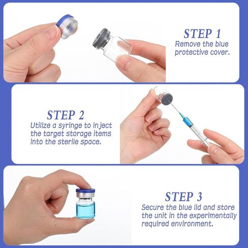 50 Pcs 3ml Sealed Sterile Vials with Self Healing Injection Port, Empty Vials with Plastic-Aluminum Flip Caps, Glass Empty Vials for Injection, Liquid Sample Storage Vial with Caps in Kuwait